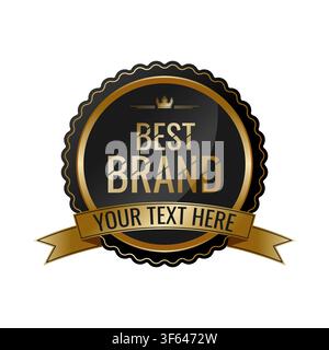 Best brand gold rosette badge with golden ribbon. Winner or champion product award template. Vector illustration Stock Vector