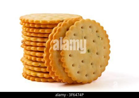 Round Scallion Seasoned Salted Crackers Stack Stock Photo