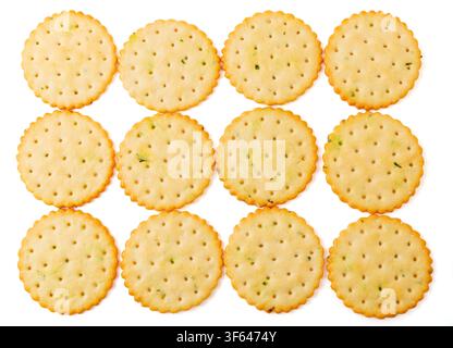 Round Scallion Seasoned Salted Crackers Stack Stock Photo