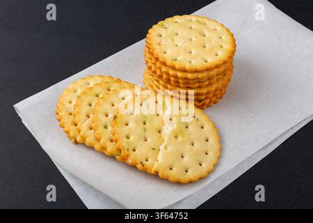 Round Scallion Seasoned Salted Crackers Stack Stock Photo