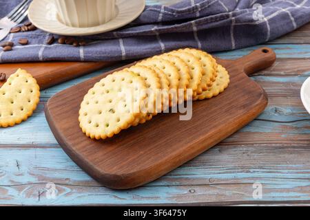 Round Scallion Seasoned Salted Crackers Stack Stock Photo