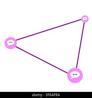 Three Person Network Diagram Showing Team Communication and Social Connections Stock Vector