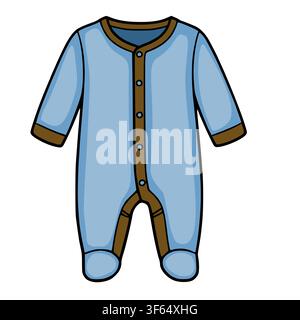 Blue baby onesie vector illustration with brown trim and snap buttons Stock Vector
