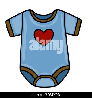Cute blue baby bodysuit with red heart print isolated vector illustration Stock Vector