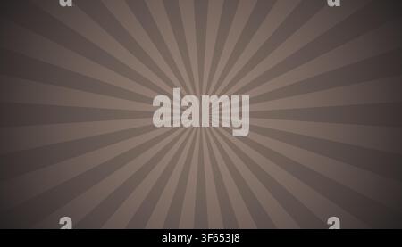 Dark brown radial sunburst background featuring radiating light beams from center for abstract graphic design retro style poster layout base template Stock Vector
