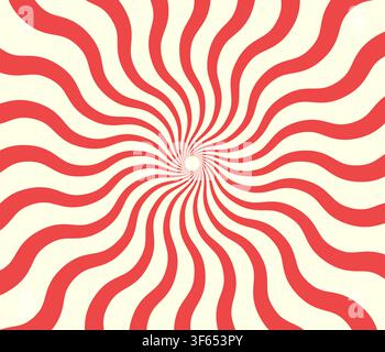 Abstract retro swirl pattern featuring dynamic red and cream wavy sunburst lines emanating from a central focal point Stock Vector