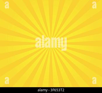 Bright yellow sunburst background with radial rays emanating from the center. Perfect graphic pattern for bright retro pop art designs. Stock Vector