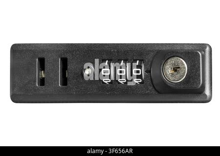 Suitcase security combination lock panel isolated over white Stock Photo