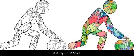 CURLING Icon for coloring in the style of abstract hand drawing. Stock Vector