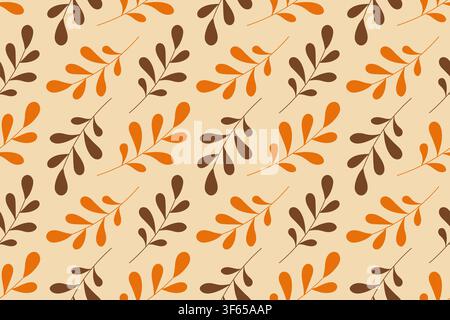 Composition of autumn branches with leaves and berries in seamless pattern. Flat vector illustration for fall decor, extiles Stock Vector