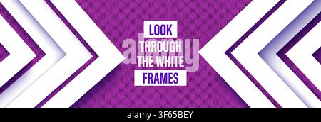Abstract purple background with papercut white frames. Vector carton 3d grunge teture and cut out arrow shapes. Stripe cardboard navy pink triangle fi Stock Vector