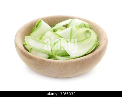 Pieces of fresh zucchini in bowl isolated on white Stock Photo