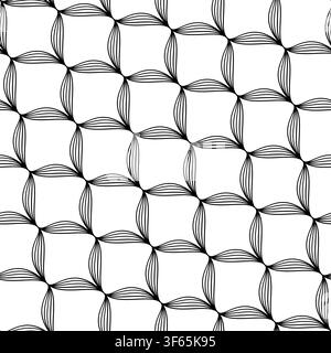 Monochrome seamless pattern of interwoven lines in an abstract grid creating a stylish decorative texture. Vector illustration. Stock Vector