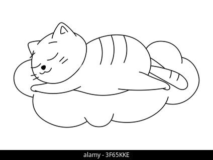 Nice cat sleeps on cloud. Cartoon illustration of cute kitten pet. Stock Vector