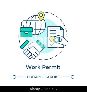 Work permit multi color concept icon Stock Vector