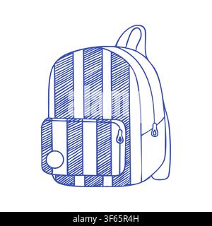 Blue ballpoint pen striped backpack sketch Stock Vector