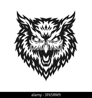 Vector symmetrical black monochrome tribal owl logo Stock Vector