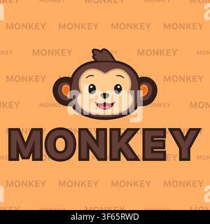 Vector logo of a monkey head with text on a patterned background Stock Vector