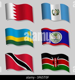 Large vector set of wavy flags of the world Stock Vector