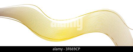 Gold distorted wavy lines, premium golden pattern, luxury gradient guilloche curves. Yellow metallic monochrome vector banner, abstract dynamic flowin Stock Vector