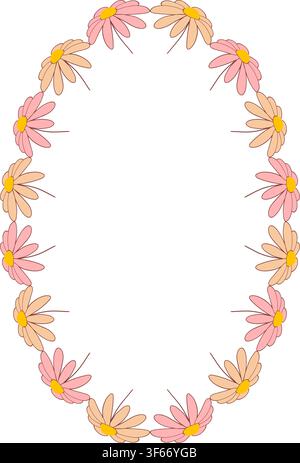 Frame with colorful flower elements. Wreath graphic template. Cute empty frame box Stock Vector
