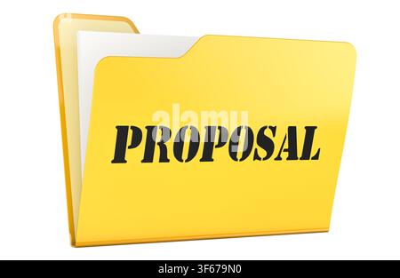 Proposal, yellow folder. 3D rendering isolated on white background Stock Photo
