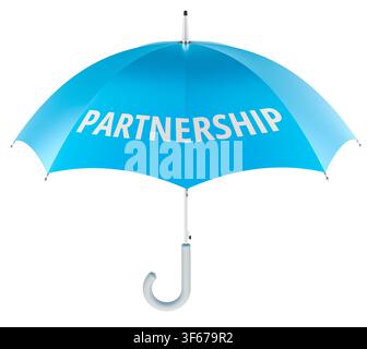 Partnership concept with blue umbrella. 3D rendering isolated on white background Stock Photo