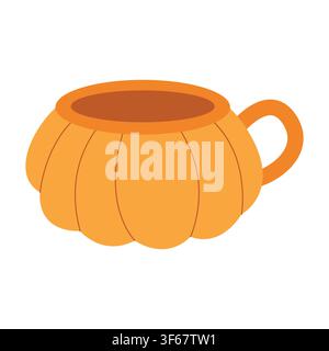 Cute Halloween pumpkin cup vector illustration. Cartoon orange mug character shaped like a squash isolated on white background. Hand drawn element for autumn holiday cozy decor, stickers Stock Vector