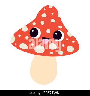 Cute Halloween mushroom vector illustration. Cartoon funny fly agaric amanita character with smiling face isolated on white background. Hand drawn element for autumn holiday decor, stickers Stock Vector