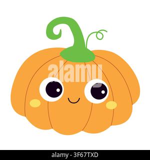 Cute Halloween pumpkin vector illustration. Cartoon funny jack o lantern character with smiling face isolated on white background. Hand drawn element for autumn holiday decor, stickers, kids print. Stock Vector