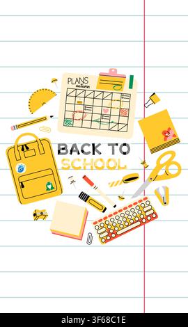 Back to School Yellow Vertical Banner Stock Vector