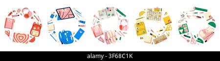 Back to School Circle Composition Set Stock Vector