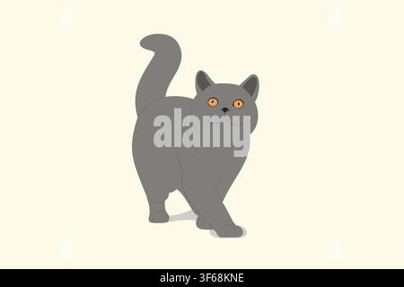 British Shorthair cat vector illustration. A gray cat with orange eyes is walking. Stock Vector