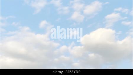 White fluffy clouds on blue sky background. Realistic scene with floating clouds perfect for summer design Stock Vector