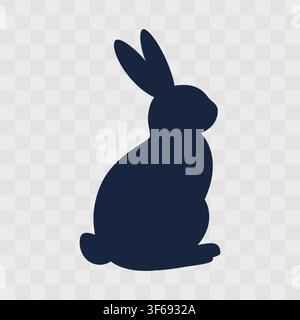 Sitting Rabbit Silhouette Isolated Transparent Background. Easter or Mid Autumn Minimal Flat Design. Dark bunny shape suits Easter or Mid Autumn poster, sticker Party invite decor or seasonal branding Stock Vector
