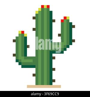Pixel Art Cactus Desert Plant Retro 8 Bit Vector Illustration Stock Vector