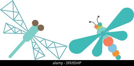 Abstract minimalist geometric insect wings and elements flat design vector concept background Stock Vector