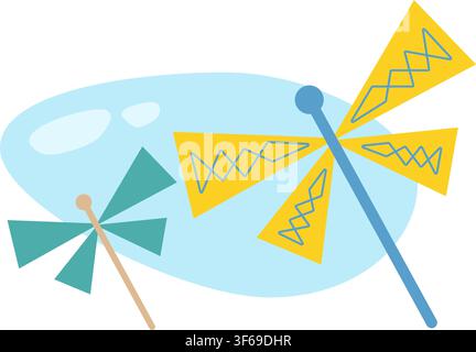 Geometric dragonfly vector illustration in flat design style minimalist abstract insect background Stock Vector