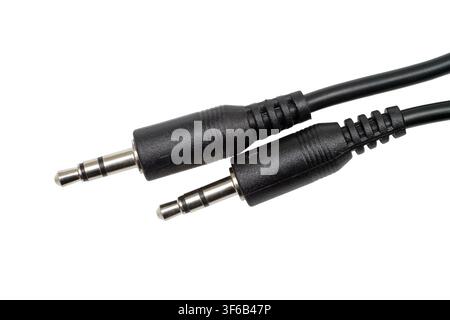 Audio connector plug 3.5 mm (mini jack 3.5 mm) isolated on white background. Plug for connecting stereo equipment. Stock Photo