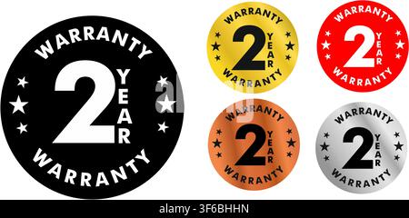 2 Year Warranty Badge Set Editable Vector for Product Labels, Packaging and Retail Guarantee Stock Vector