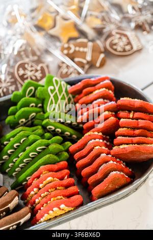 Assorted Holiday Cookies in Festive Red and Green Colors Stock Photo