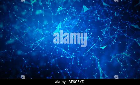 Abstract network of connected nodes and lines forming a futuristic technology background for digital communication, AI, data visualization, and innova Stock Photo