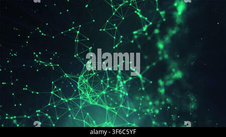 Abstract network of connected nodes and lines forming a futuristic technology background for digital communication, AI, data visualization, and innova Stock Photo