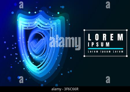 Glowing security shield with a check mark made of luminous particles, representing cybersecurity, verified protection, secure access, data privacy Stock Vector