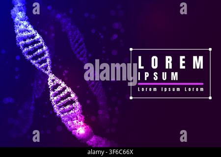 Glowing DNA double helix made of luminous particles representing genetics, biotechnology, genomics, molecular biology, medical research and AI Stock Vector