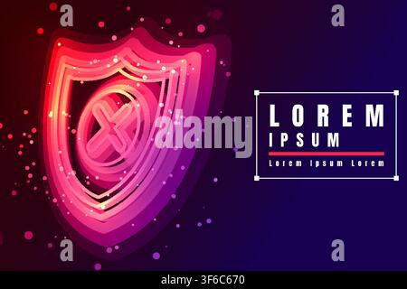 Glowing digital security shield with a cross symbol representing cybersecurity, antivirus protection, data privacy, secure networks, digital defense Stock Vector