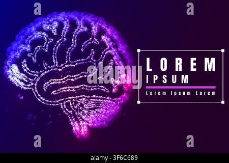Glowing digital brain formed by luminous particles, symbolizing artificial intelligence, neural networks, machine learning, big data, deep learning Stock Vector