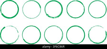 Set of green textured round frames, drawn with brush Stock Vector