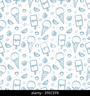 Seamless pattern with hand drawn doodle ice cream. Background for packaging, wrapping paper, fabric, textile, wallpaper, menu and summer design. Stock Vector