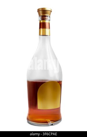Half full brandy bottle isolated on white background Stock Photo
